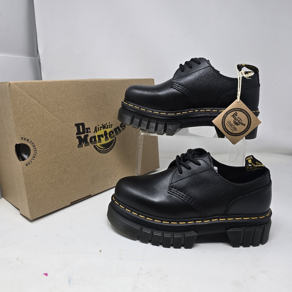 Dr Martens Audrick 3 Eye Women Size 7 Black Oxford Smooth Leather Shoes SoftWair